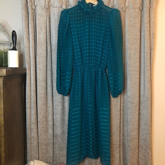 Vintage 80’s Donna Morgan for Non Stop Turquoise Geometric Print Dress Size 8 - Picture 2 of 16